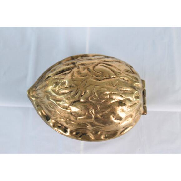 Vintage MCM Brass Walnut Paperweight Hinged Trinket Dish Cottage Granny Core - Picture 3 of 6